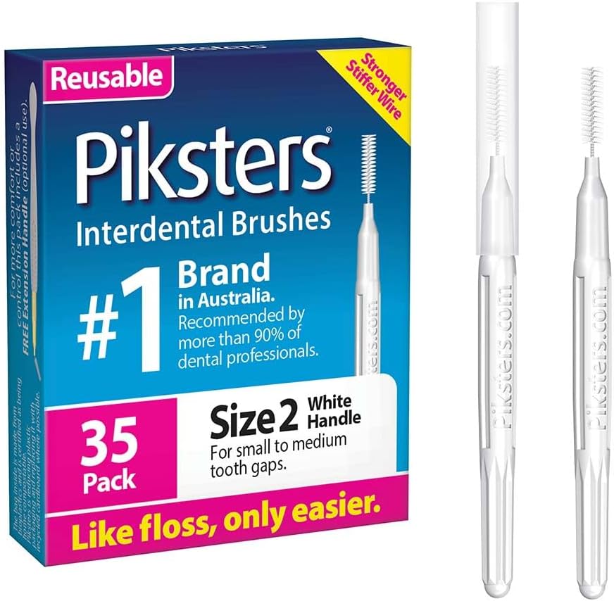 Piksters Interdental Brushes, 35 pk, Size 2, Interdental Tooth Brush for Small & Medium Gaps, Gum Soft Bristles for Plaque Removal, Safe for Braces