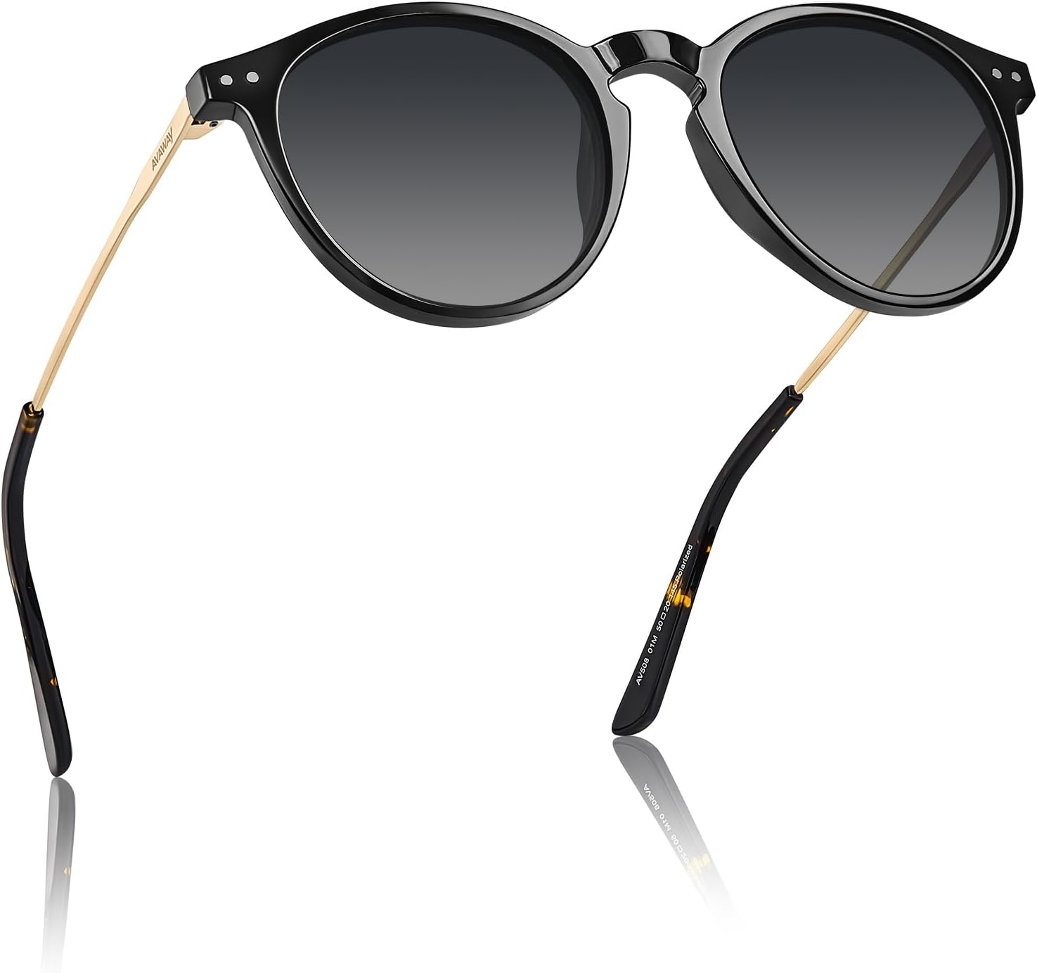 AVAWAY Round Polarized Sunglasses for Women Medium Face UV400 Protection Acetate Frame Metal Arm Category 3 Sun Glasses