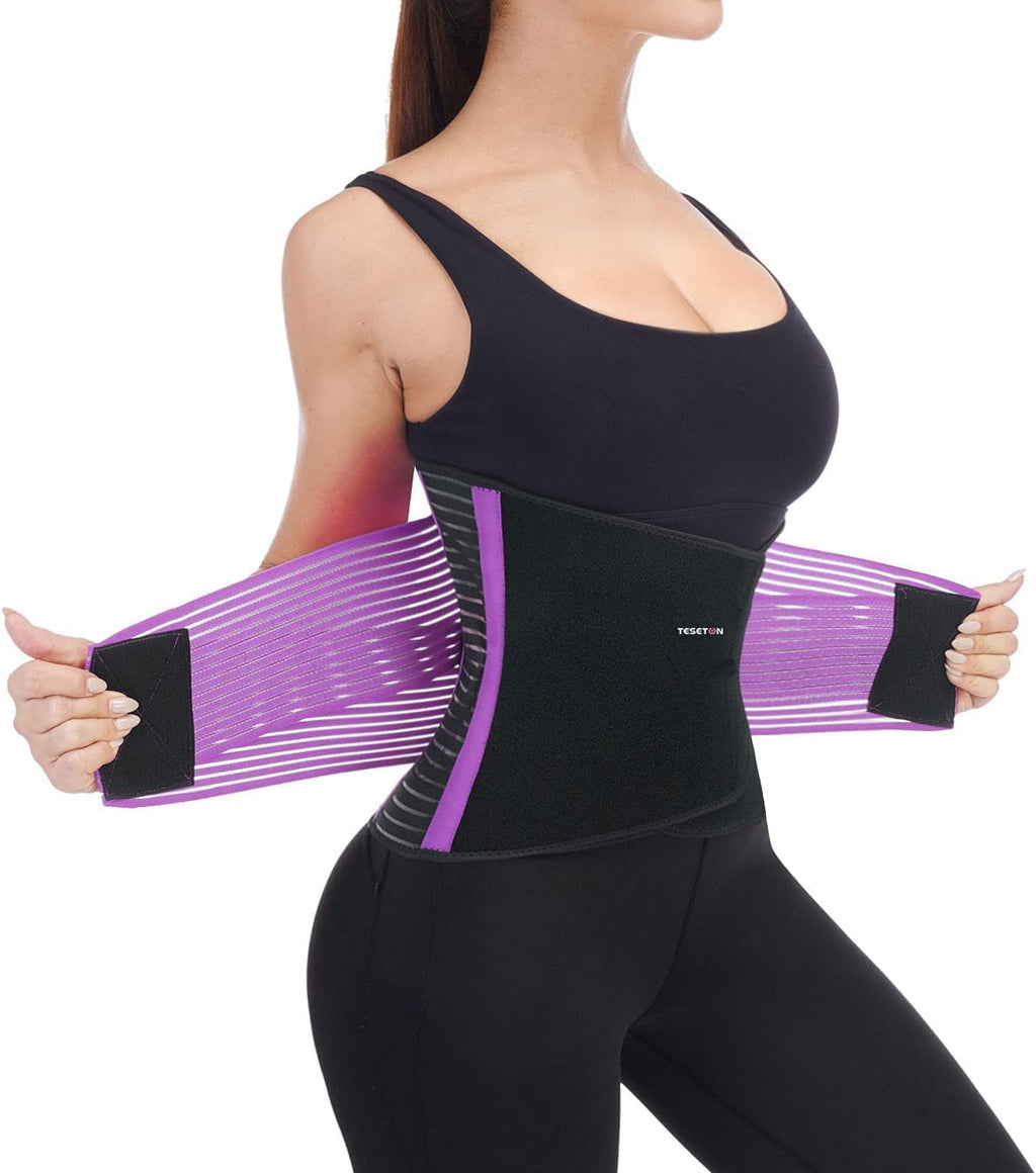 TESETON Back Support Brace Belt for Men & Women, Breathable Lumbar Support Belt, scoliosis back brace, Waist Relax Lower Back Pain & Sciatica Pain Relief with 8 reinforced Bones 02 Purple-L