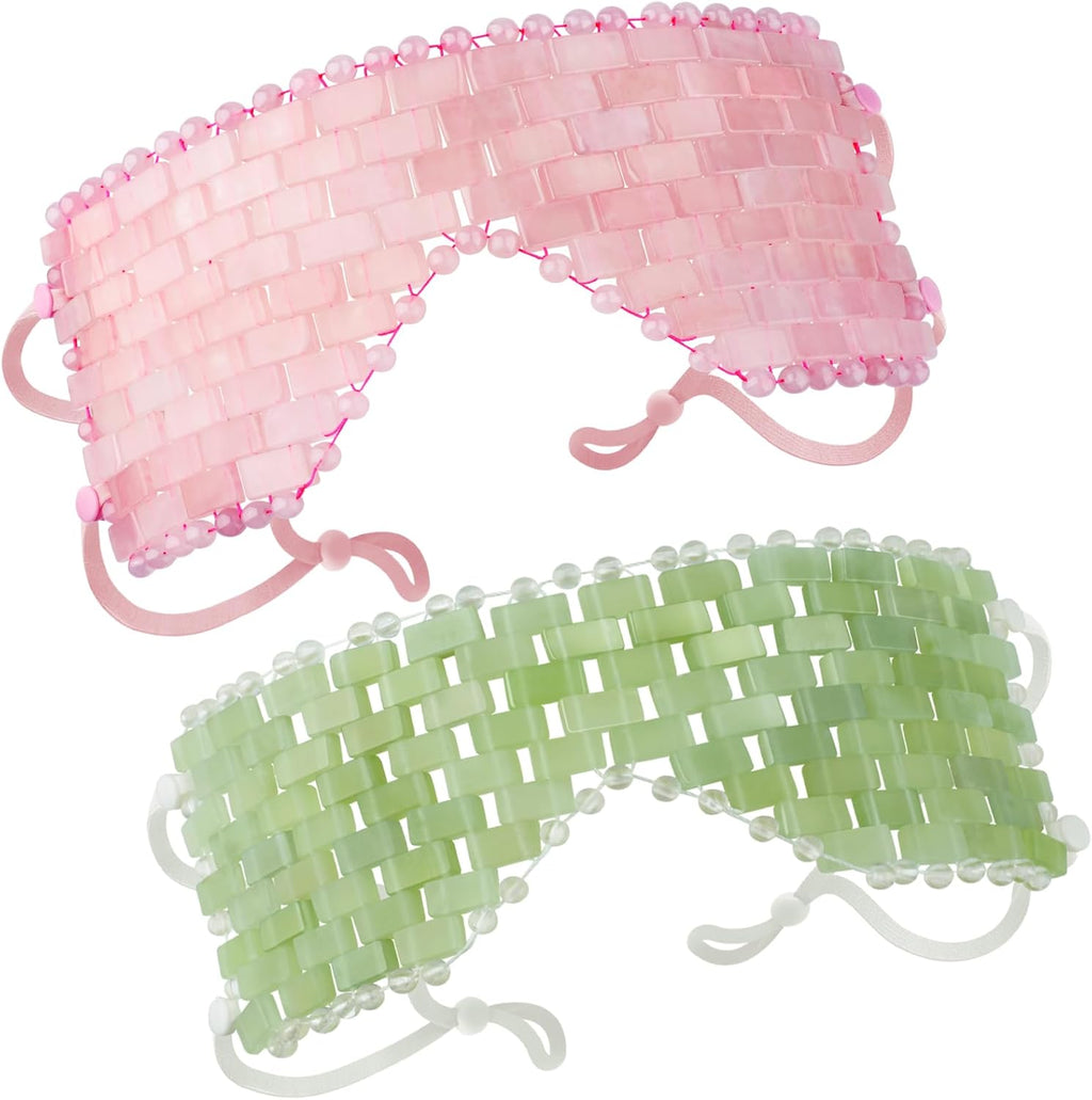 Natural Jade Eye Mask and Rose Quartz Eye Mask Set - Soothing & Relaxing Alleviate Puffiness and Migraines with Cooling and Warming Therapy (2 Pcs)