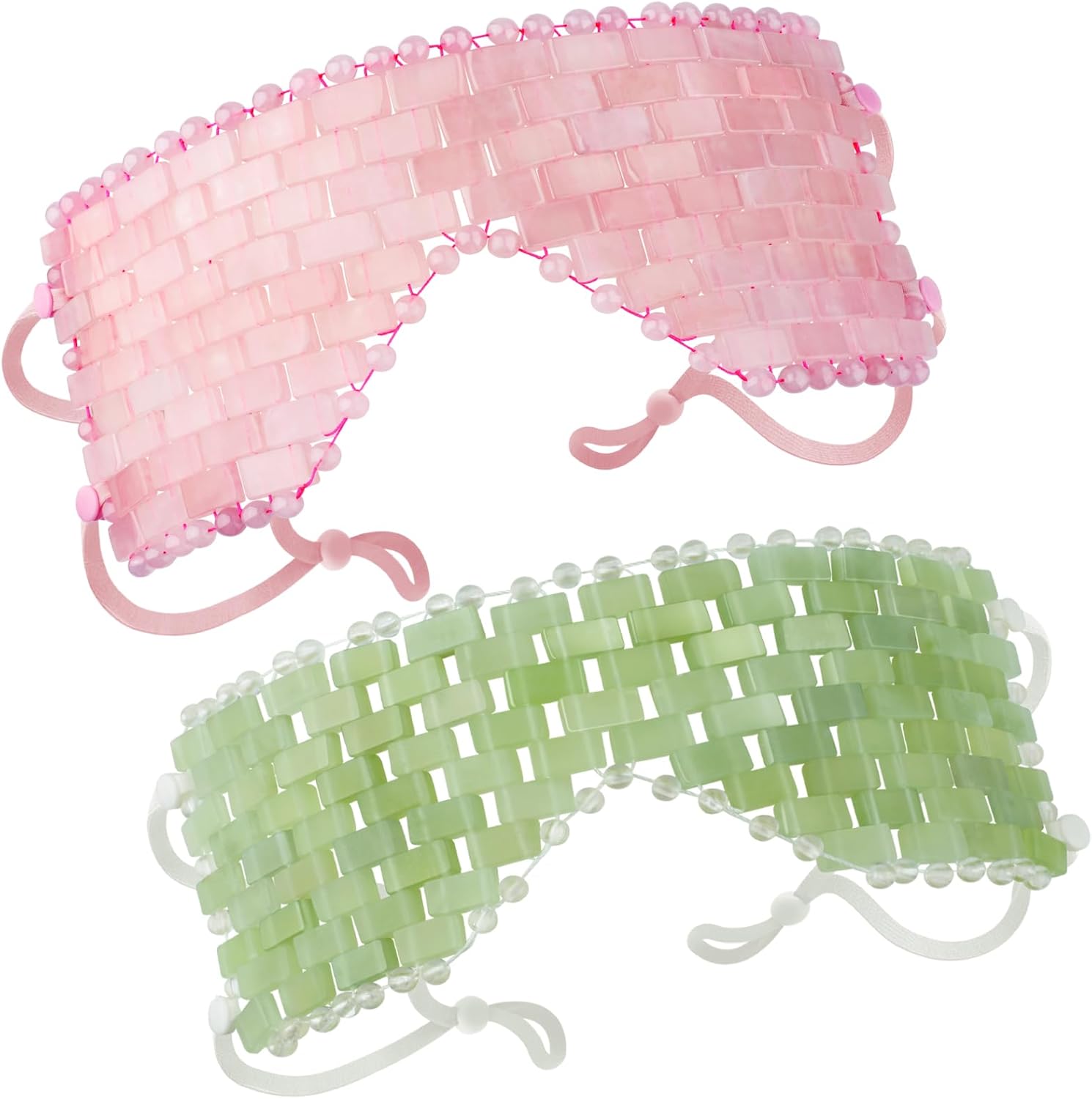 Natural Jade Eye Mask and Rose Quartz Eye Mask Set - Soothing & Relaxing Alleviate Puffiness and Migraines with Cooling and Warming Therapy (2 Pcs)