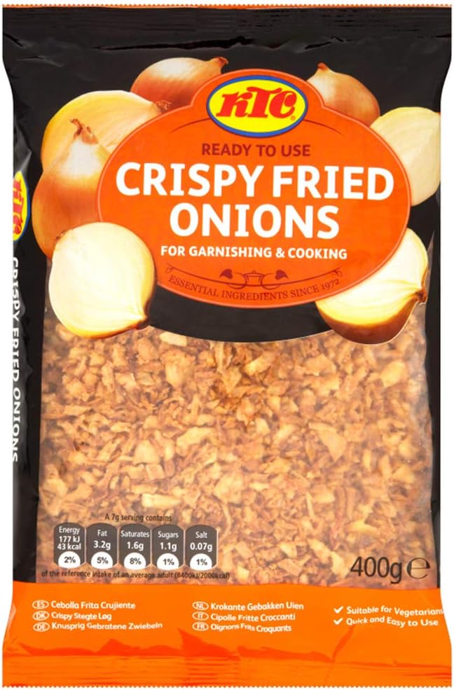 KTC - Crispy Fried Onion | Perfect Sprinkle Flakes in Curries, Burgers and Salads | Fresh and Healthy Crushed and Fried Onions | Birista | 400g Bag