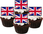Union Jack Edible Cupcake Toppers, UK Flag Edible Cake Decorations, Flags Of The World Cake Decor, Eurovision Party Decor, London Theme Patriotic Decorations 50 x 3cm / 1.18 Inch Wafer Card Toppers