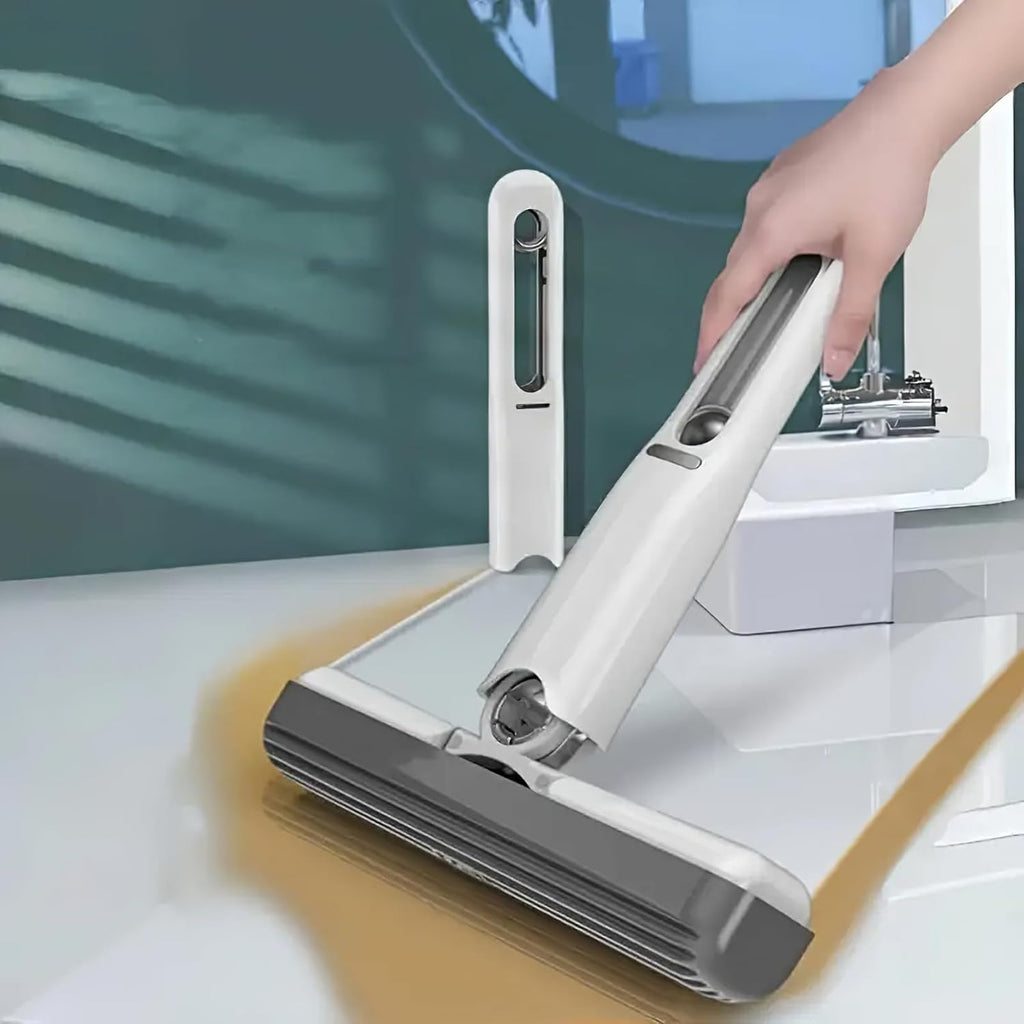 Portable Mini Cleaning Mop, Mini Sponge Mop, Wet and Dry Use Cleaning System for Bathroom, Kitchen, Desktop, Glass, Living Room, Car (1 Sponge Head + 1 Squeeze Handle)
