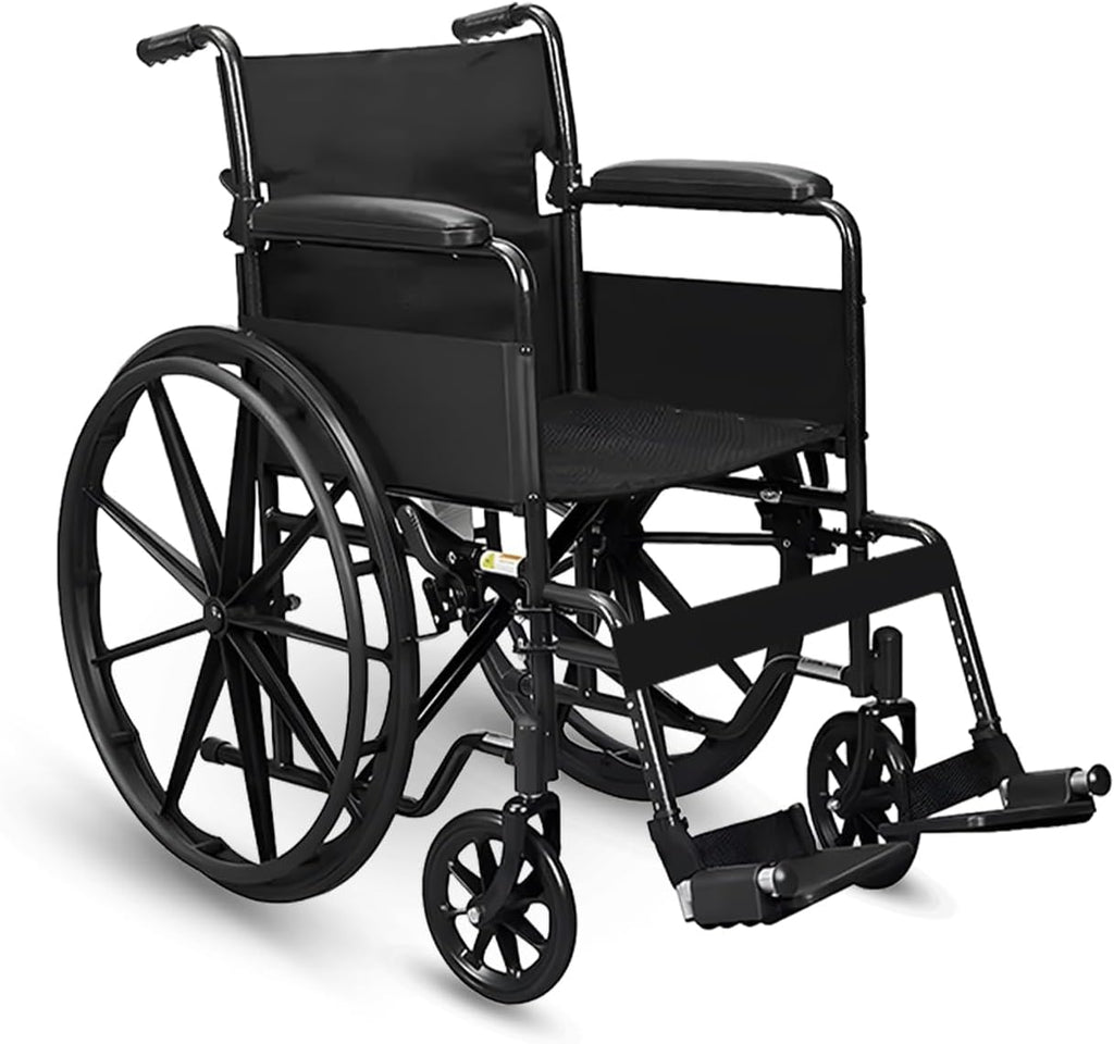Wheelchair for Adults, Lightweight Foldable Manual Wheelchair, Self-Propelled Wheelchair with 24 Inch Rear Wheels, Swing-Away Footrests, 19 Inch Seat, Steel Frame, 250 lb Capacity, Black