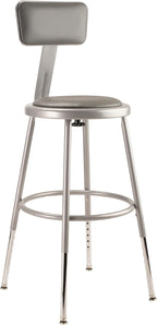 National Public Seating 6400 Series Heavy Duty 18 Inch Adjustable Height Steel Stool with Round Seat and Backrest, Grey Frame and Legs