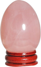 2" Natural Rose Quartz Egg with Wood Stand for Home Decoration, Polished Crystal Pocket Palm Sphere Fengshui Figurines Healing Reiki