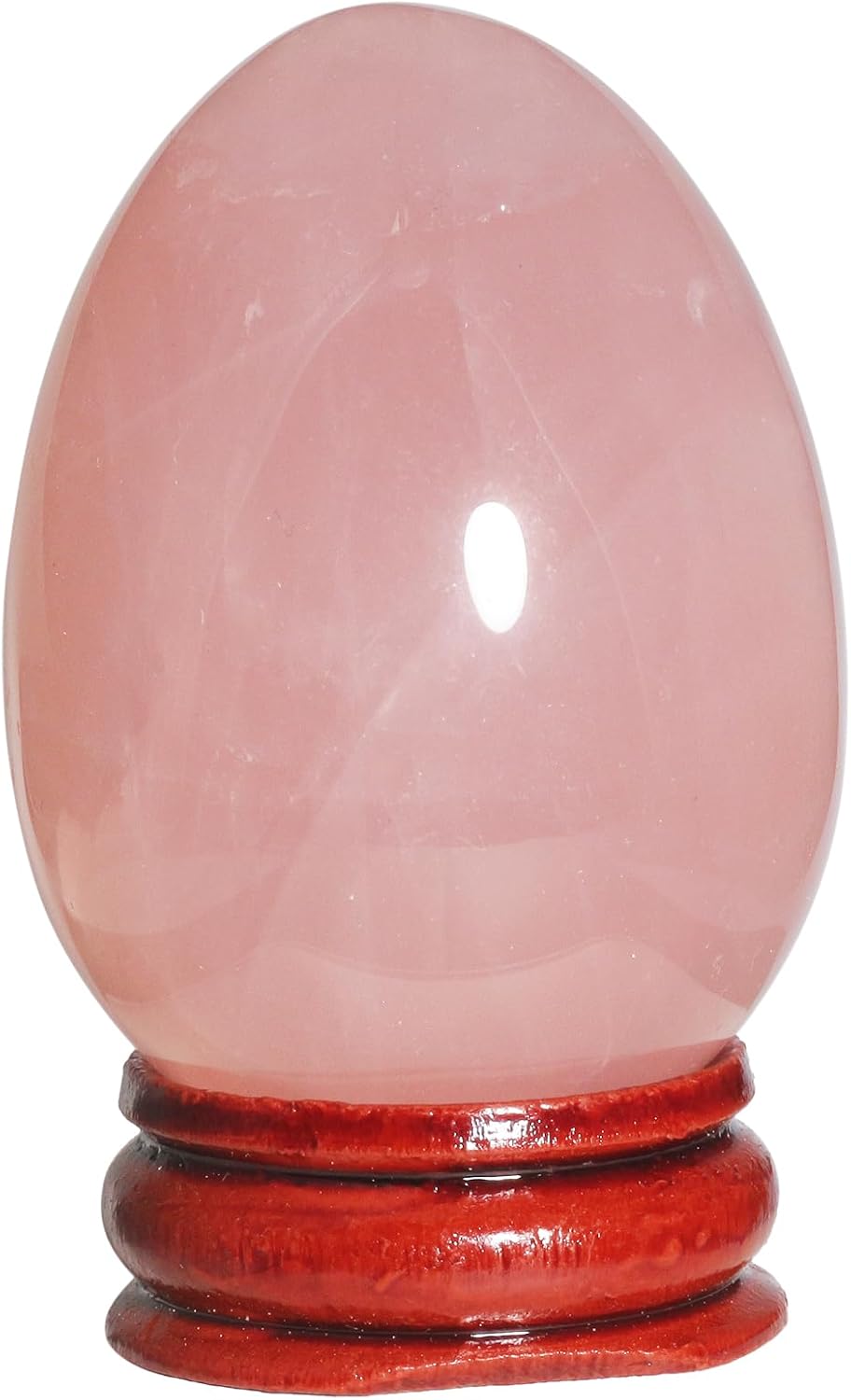 2" Natural Rose Quartz Egg with Wood Stand for Home Decoration, Polished Crystal Pocket Palm Sphere Fengshui Figurines Healing Reiki