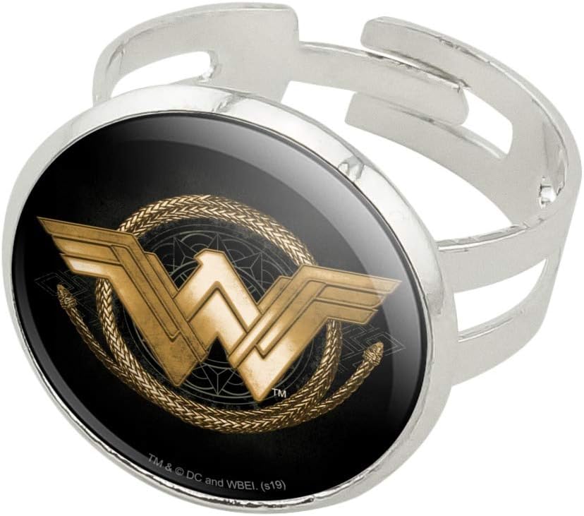 GRAPHICS & MORE Wonder Woman Movie Golden Lasso Logo Silver Plated Adjustable Novelty Ring