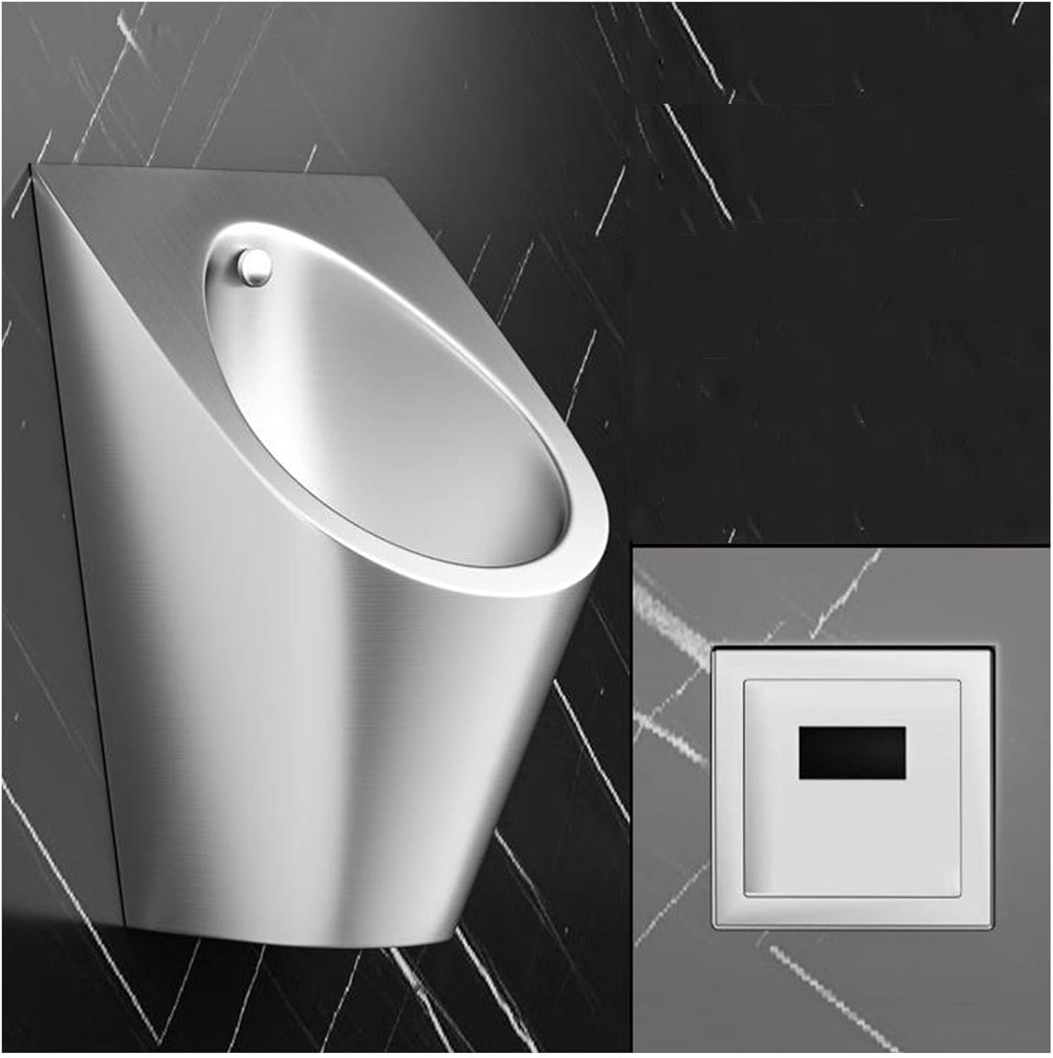 Universal Washout Urinal 304 Stainless Steel Urinal, High Efficiency Urinal with Top Spud, Household/Commercial Men's Adult Urinal Bathroom Toilet(Silvery with Sensor)