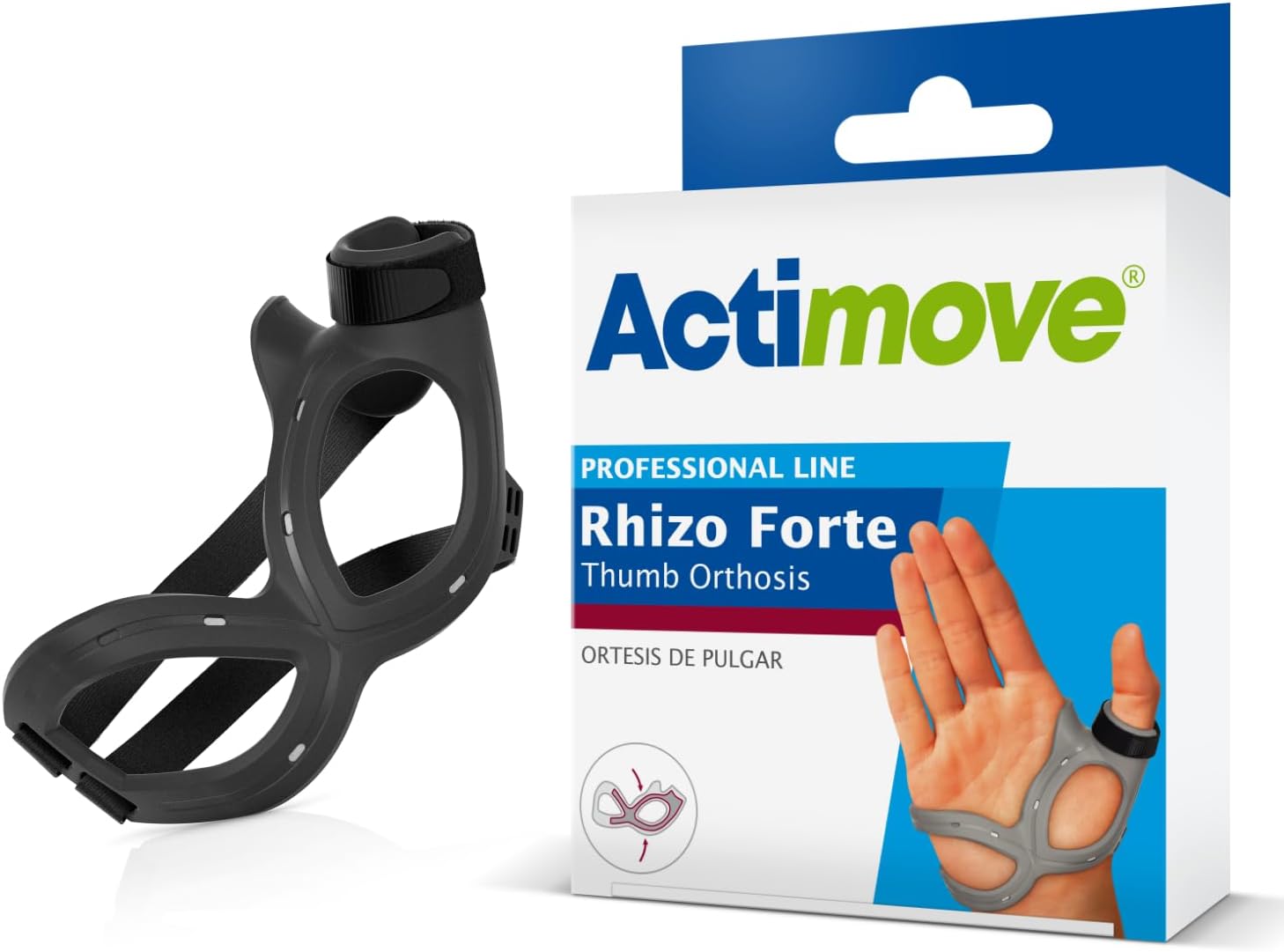 Actimove Professional Line Rhizo Forte Thumb Orthosis –Thumb Brace for Osteoarthritis, Skier’s Thumb, Rheumatoid Arthritis, Sprains – Patented Design – Left Hand – Black, Medium