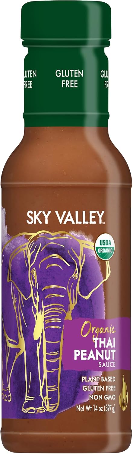 Sky Valley Thai Peanut Sauce - Gluten Free Peanut Sauce, Mild Heat, Authentic Flavor, Organic, Vegan, Non GMO, Gluten Free, Peanut Sauce for Spring Rolls- 14 Oz