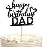 Happy Birthday Dad Cake Topper – Double-Sided Black Glitter Cardstock, Elegant Birthday Cake Decoration for Fathers, Non-Shedding Sparkle Topper for Cakes & Cupcakes