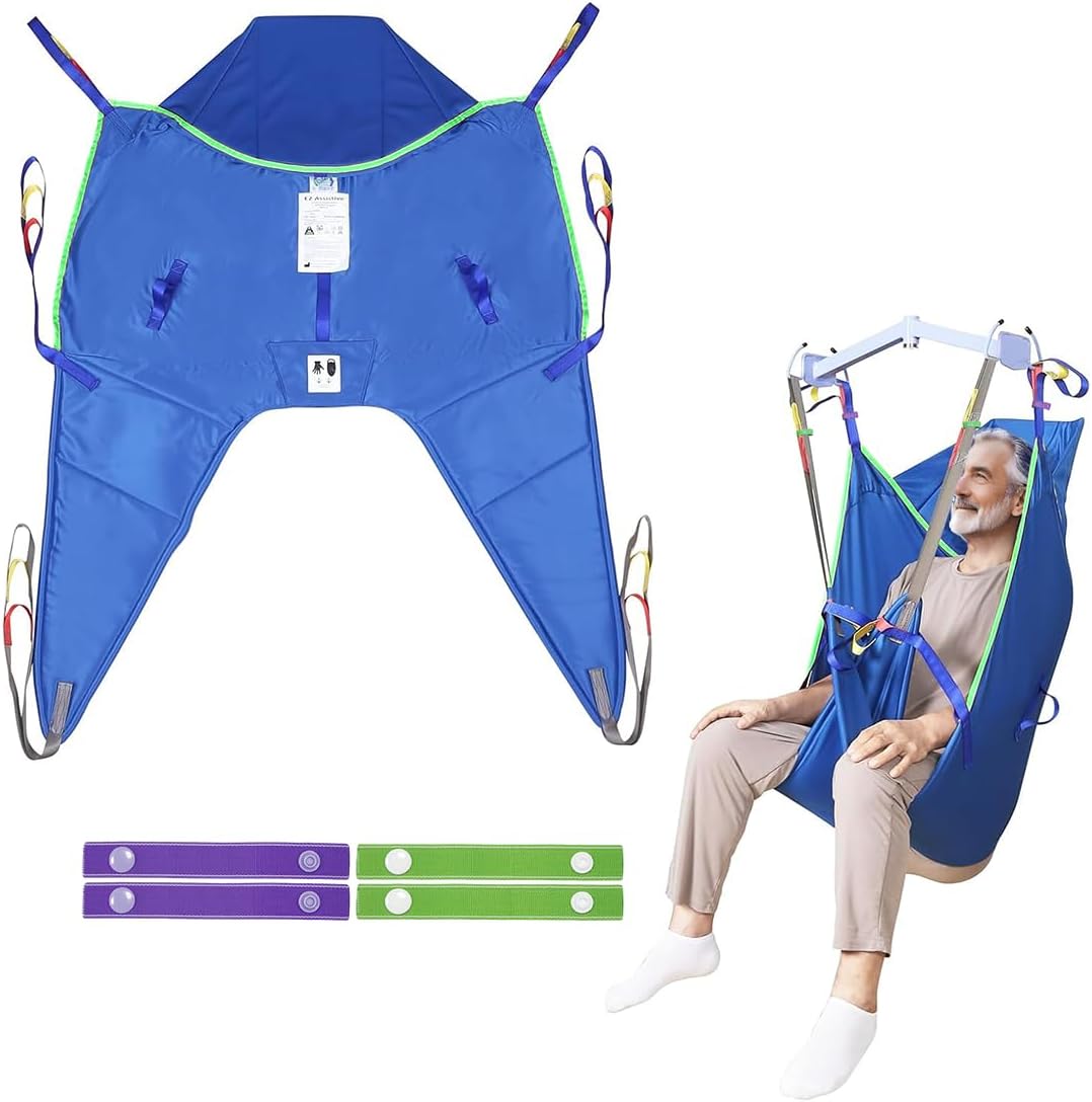 Patient Lift Slings for Home Use,Transfer Aids for Disabled and Elderly, Divided Leg Sling with Head Support,Sling for Toileting, Supports up to 500 lbs (Large)
