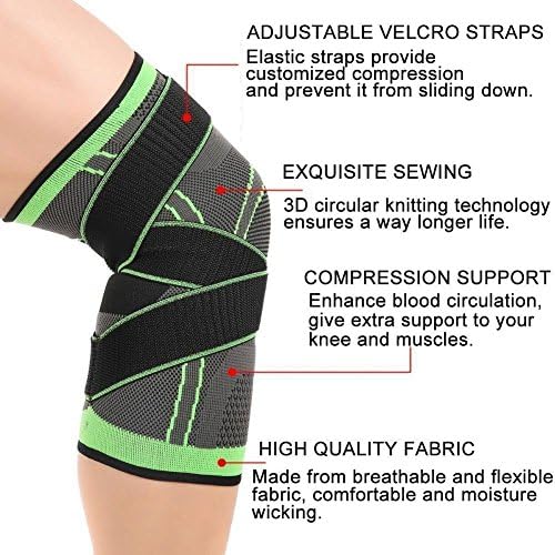 Compression Knee Sleeve Knee Brace for Men & Women Knee Support for Running, CrossFit, Basketball, Pain Relief, Meniscus Tear Arthritis ACL MCL Faster Recovery Adjustable Strap Single Wrap