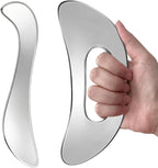 Stainless Steel Gua Sha Muscle Scraping Tool, Ergonomic Body Massage Scraper with Smooth Curved Edge, Handheld Manual Massager for Neck, Shoulders, Back, Arms and Legs, Includes Storage Pouch