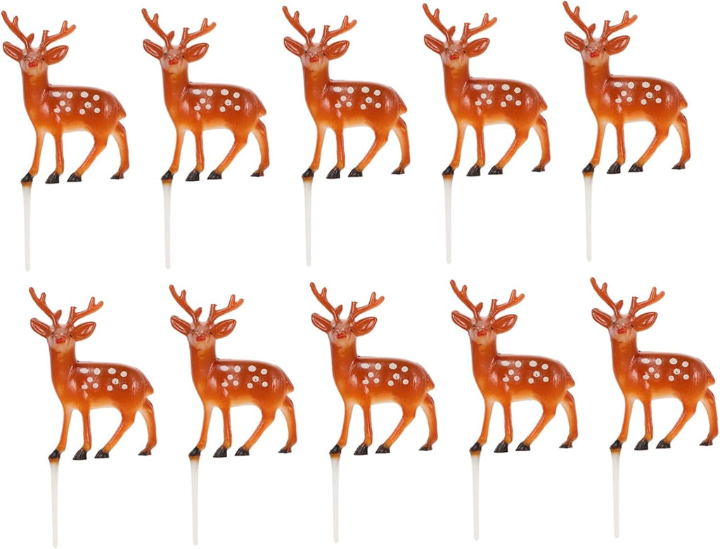 10pcs Sika Deer Cake Toppers Reindeer Decorative Picks for Christmas Party 3D Deer Shape Cake Insert Cards