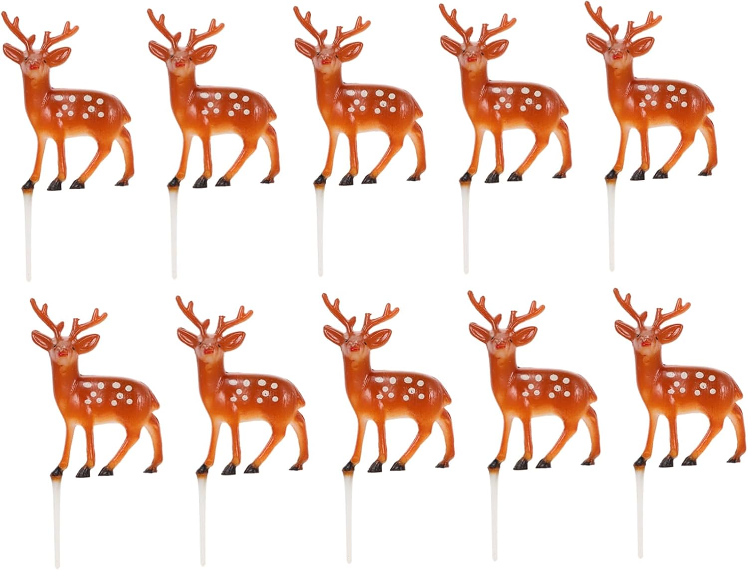 10pcs Sika Deer Cake Toppers Reindeer Decorative Picks for Christmas Party 3D Deer Shape Cake Insert Cards