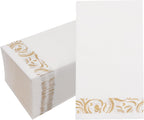 Paper Napkins Disposable Decorative Paper Hand Towels for Bathroom Dinner Napkins Soft Absorbent Bathroom Napkins Guest for Wedding Kitchen Party Birthday Thanksgiving Events,Gold and White,100 Pack