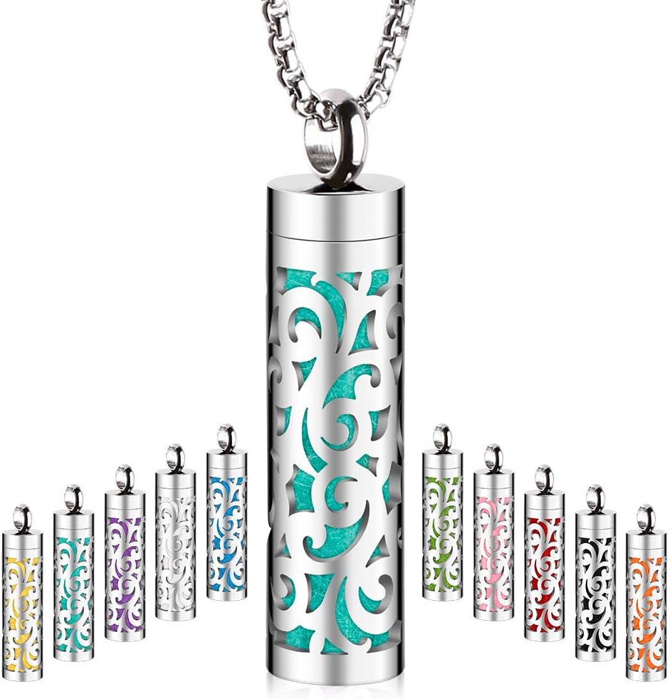 Maromalife Essential Oil Necklace for Women, 316L Stainless Steel Aromatherapy Pendant Diffuser Necklace, Essential Oil Jewelry Gift for Men Women, Christmas, Birthday