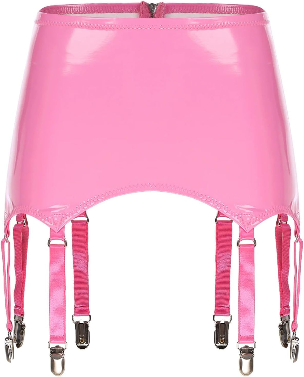 Suspender Belt Latex Ladies Wet Look Patent Leather Mini Skirts Garters with Metal Clips Costume