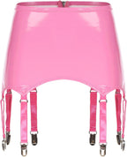 Suspender Belt Latex Ladies Wet Look Patent Leather Mini Skirts Garters with Metal Clips Costume