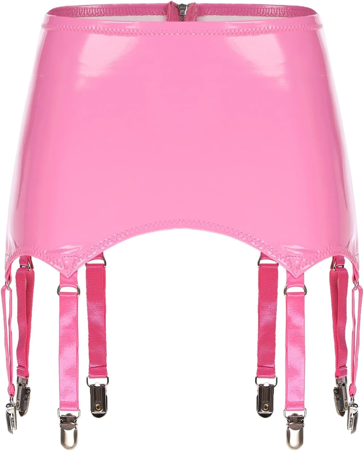 Suspender Belt Latex Ladies Wet Look Patent Leather Mini Skirts Garters with Metal Clips Costume