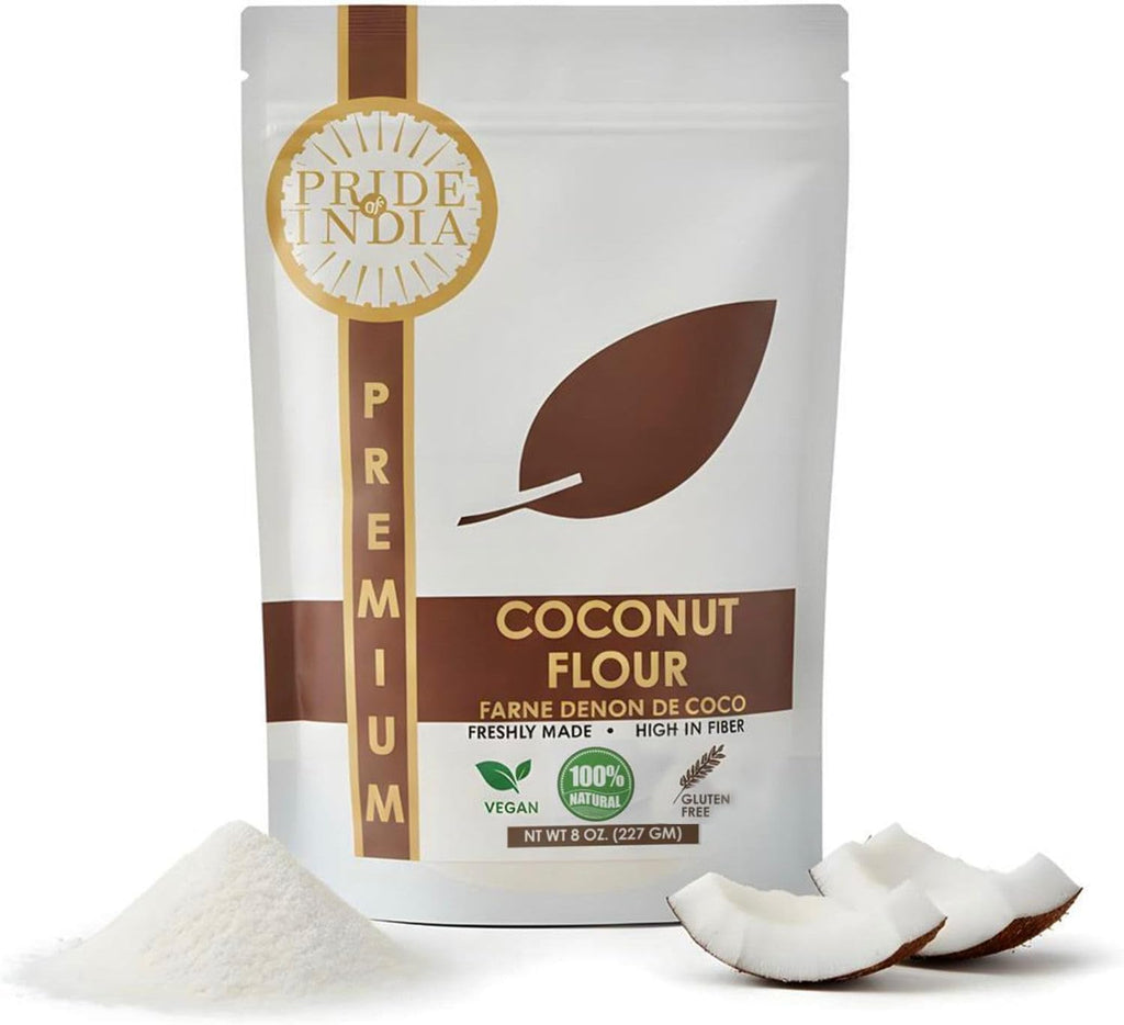 Coconut Flour by Pride of India – Gluten-Free Substitute for All-Purpose Flour – Ideal for Keto & Paleo Baking – Vegan & Rich in Fiber – Available in 8 oz. Resealable Pouch for Freshness