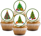 Christmas Tree Edible Cupcake Toppers, Christmas Cake Decorations, Xmas Edible Cake Toppers, Festive Cookie Decorations Theme 2, 4cm / 1.5 Inch wafer Card Discs