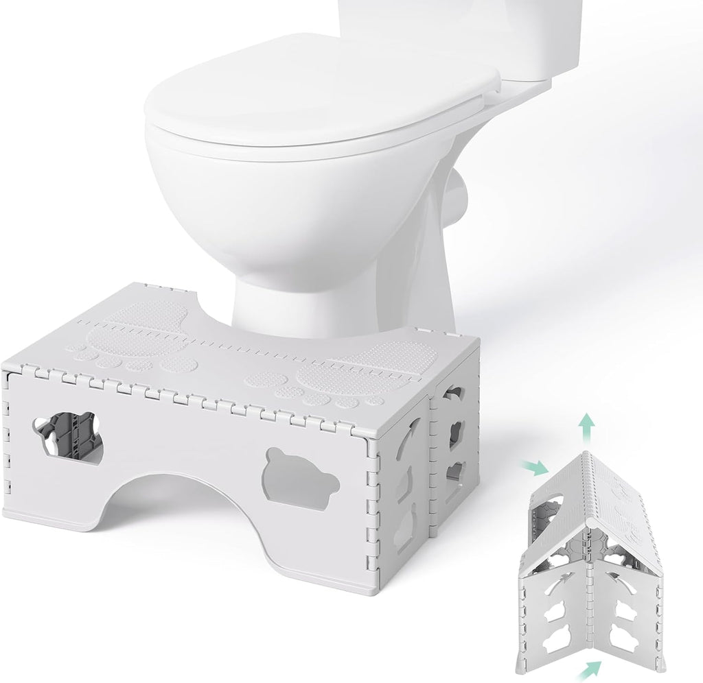 Foldable Toilet Stool Squat, 7 Inch Healthy Squatting Potty for Adults with Anti-Slip Feet, Portable Travel Poop Stool Adult, Lightweight & Easy Storage Bathroom Toilet Step Stool, Gray