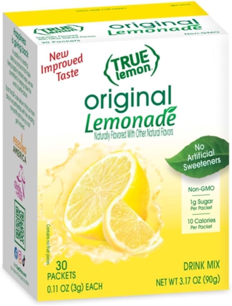 True Lemon Original Lemonade 30ct (Pack of 1) - Drink Mix - No Artificial Sweeteners, Low Calorie - Powdered Drink Mixes & Flavors - Water Flavor Packets & Water Enhancer with Stevia