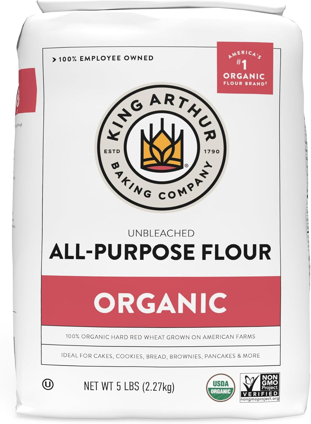 King Arthur 100% Organic All-Purpose Flour, Unbleached, 5 lb Bag - Non-GMO Project Verified, No Preservatives
