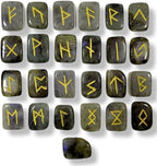 Labradorite Gemstone Rune Stones with Elder Futhark Alphabet Engraved 25 pcs Rune Set Crystal Divination Metaphysical Healing Chakra Reiki Runes Set
