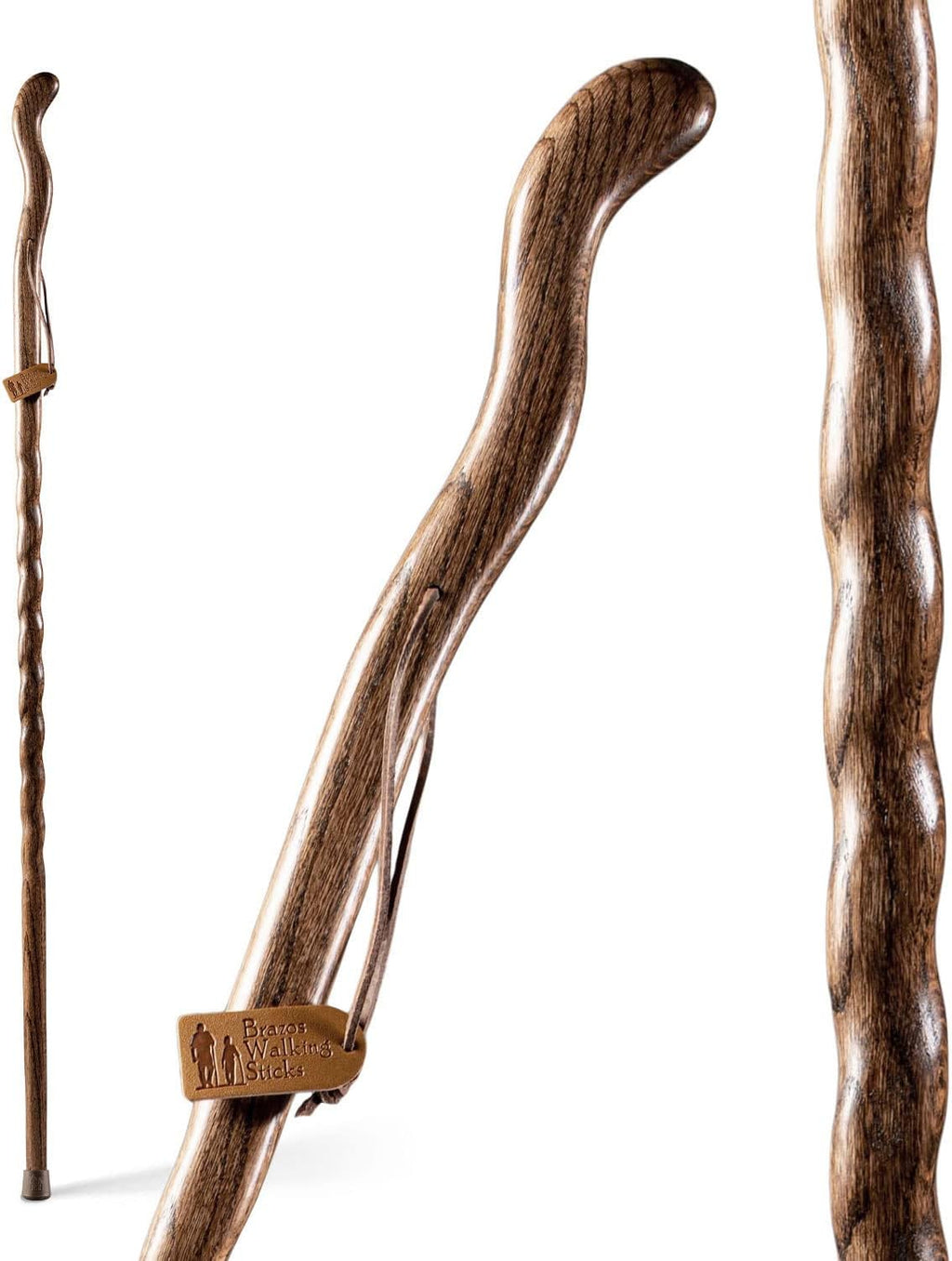 Brazos Handcrafted Wood Walking Stick, Twisted Oak, Ergonomic Style Handle, for Men & Women, Made in The USA