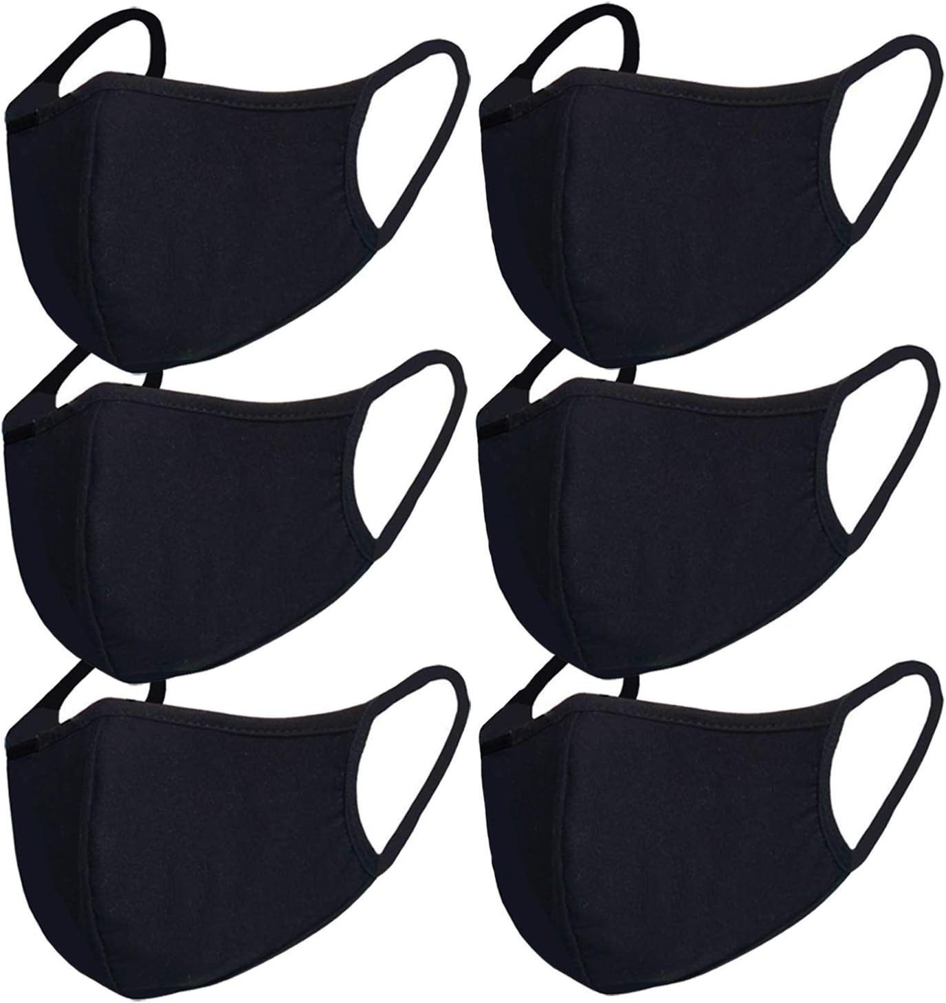 FECEDY 6pcs/Pack Black Mask Windproof Dustproof Masks Breathable Reusable Washed for Outdoor Sport Half Face Earloop Cotton Masks