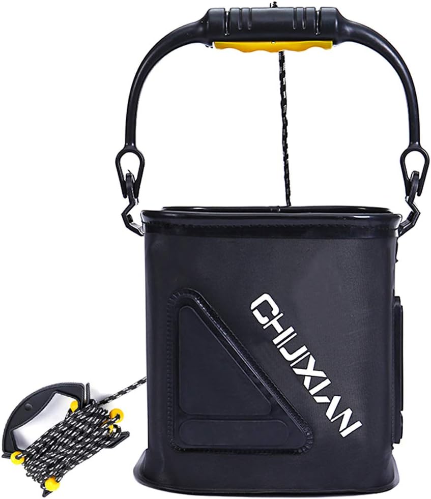 Drasry Foldable Fishing Bait Bucket EVA Fish Bait Shrimp Minnow Bucket Live Well Multi-Functional Fish Bucket (Black)
