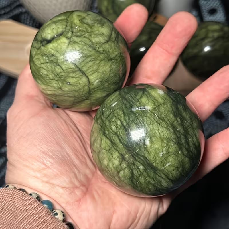 Natural Green Jade Crystal Sphere - Polished Jasper Crystal Ball for Reiki Healing, Chakra Balancing, and Energy Amplification (50-60mm)