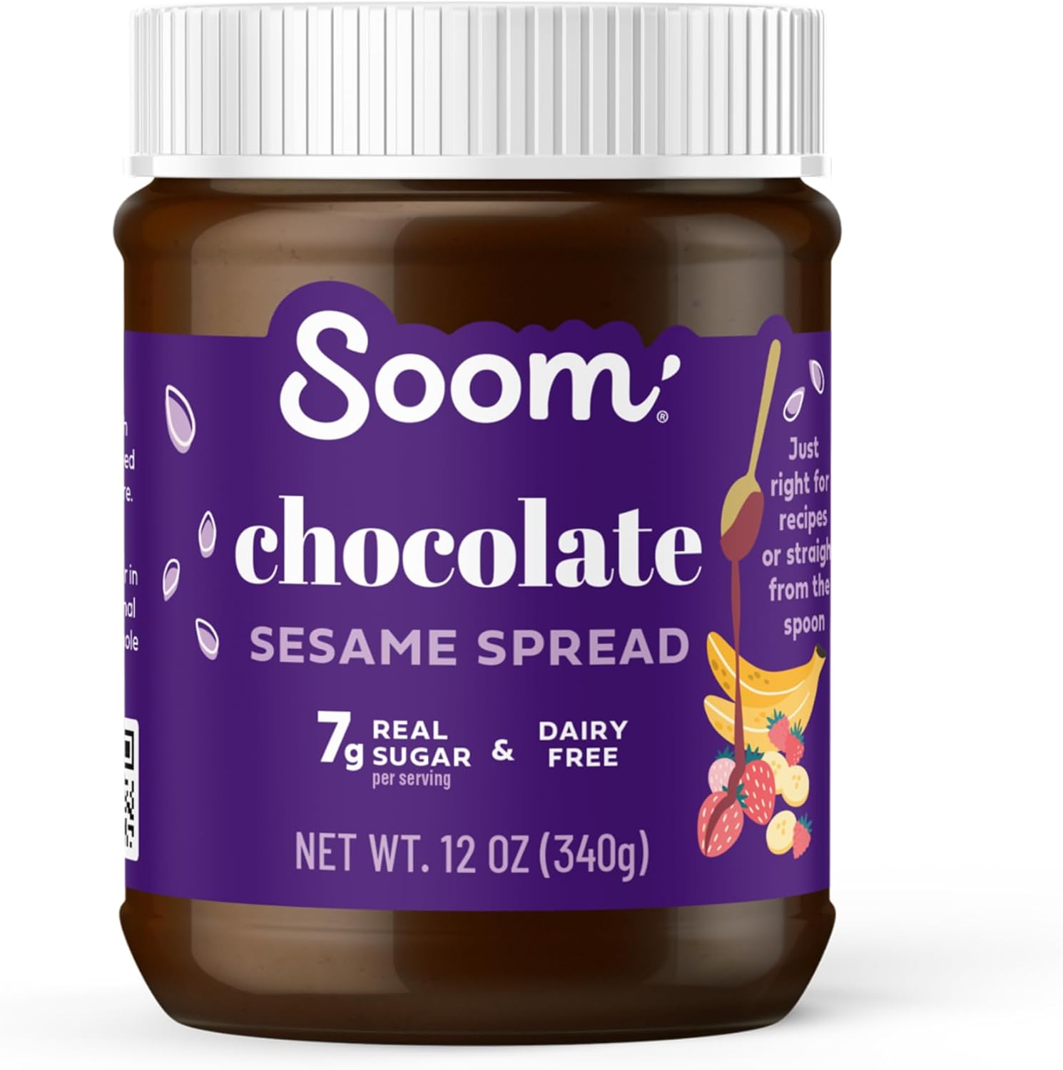 Soom Foods Chocolate Sesame Spread - 12oz | Made with 3 Ingredients, Low Sugar, Dairy-Free, No Nuts, No Gluten, Palm Oil-Free | 5g Protein | Better for You Chocolate Tahini Spread