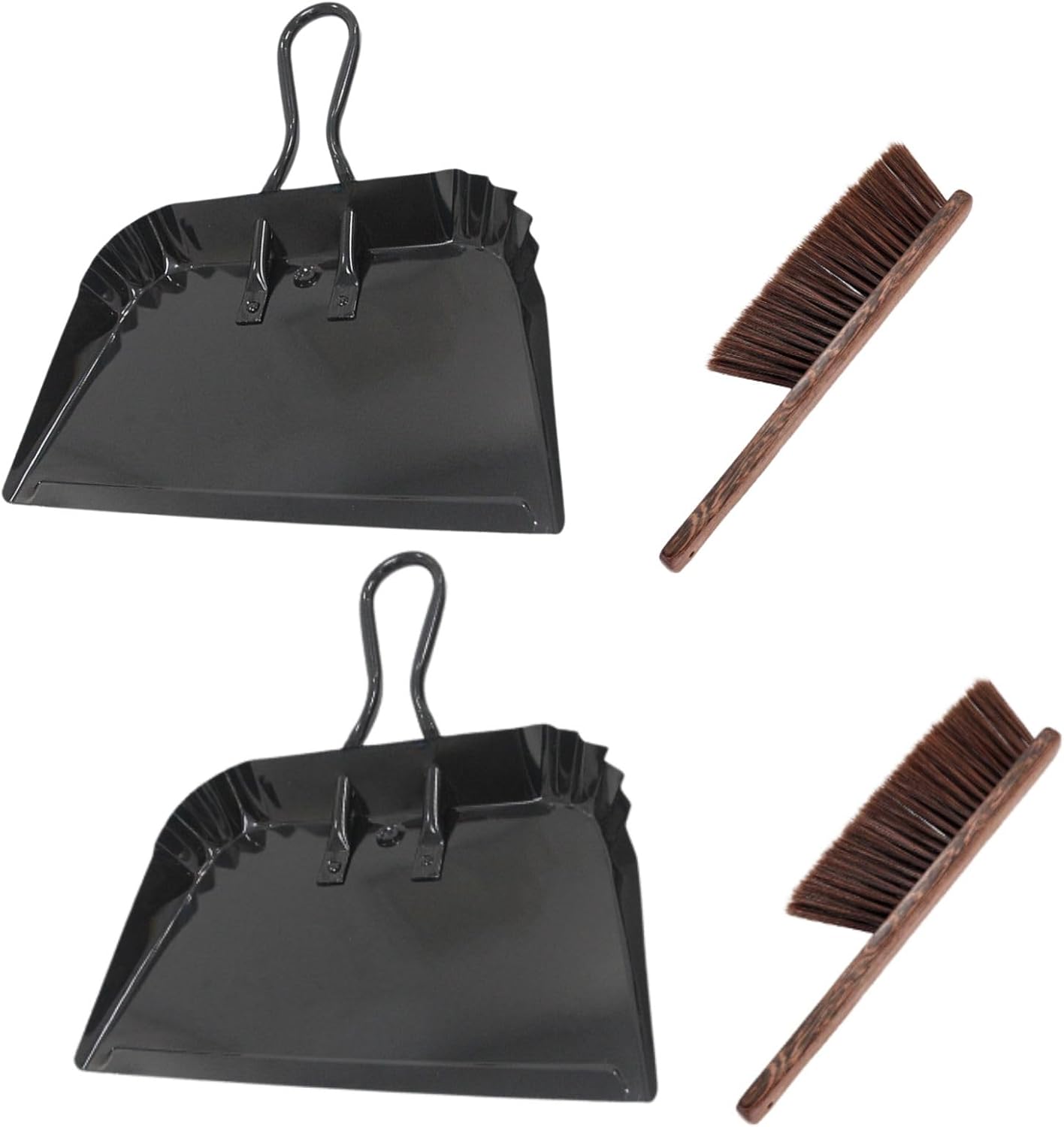 2 Pack Metal Dustpan and Brush Set - 12in Heavy Duty Steel Dust Pan with Handle, Handheld Dustpan Wide Scooper for Indoor, Outdoor, Fireplace