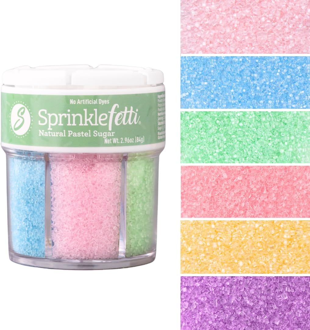 Sweets Indeed Dye Free Sugar Sprinkles, Pastel 6 Cell Edible Sprinkle Mix Perfect for Spring Cake Decorations Baking Ice Cream Cookies Cupcake Topper (Pastel Sugar)