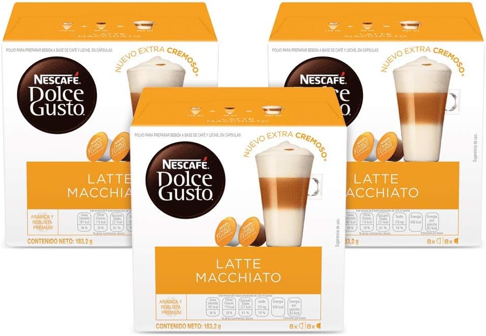 Nescafe Dolce Gusto Coffee Pods, Latte Macchiato, 16 capsules, Pack of 3