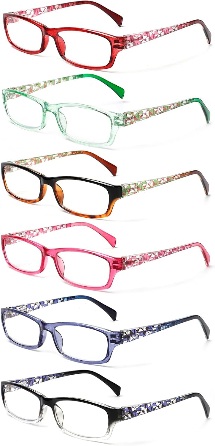 Kerecsen Computer Reading Glasses for Women Blue Light Blocking Glasses for Reading Fashion Pattern Print Eyeglasses for Womens(Mix Color -7, 1.75)