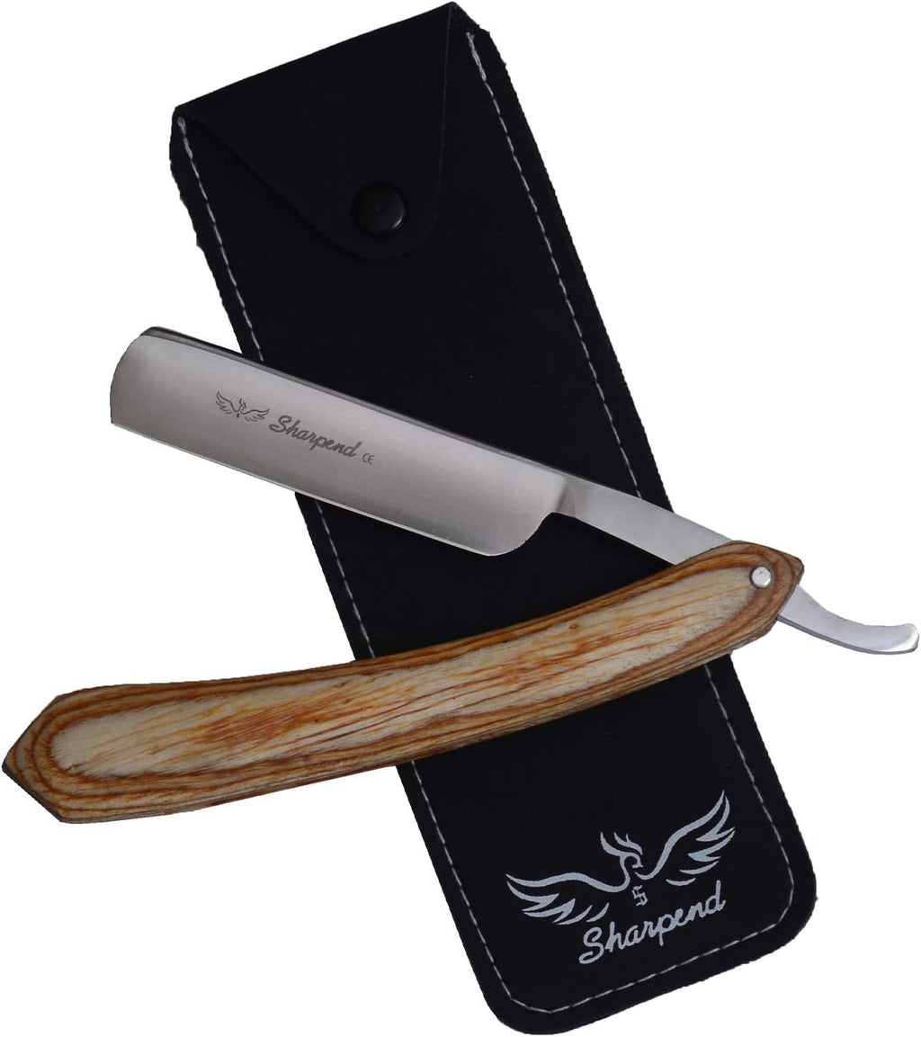Professional Barber Sharp Straight Edge Knife Men’s Cut Throat Shaving Razor Vintage Wood Handle Salon Classic Handle – Shave Ready with Pouch By Sharpend