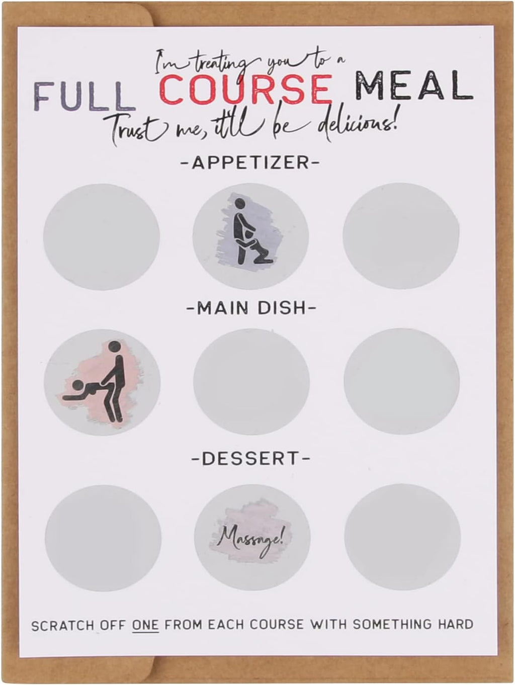Naughty Scratch Off, Full Course Meal,Funny Scratch Off Birthday Card for Him,Rude Gift for Him, Surprise your boyfriend, husband, or other half with this sexy, funny scratch card.