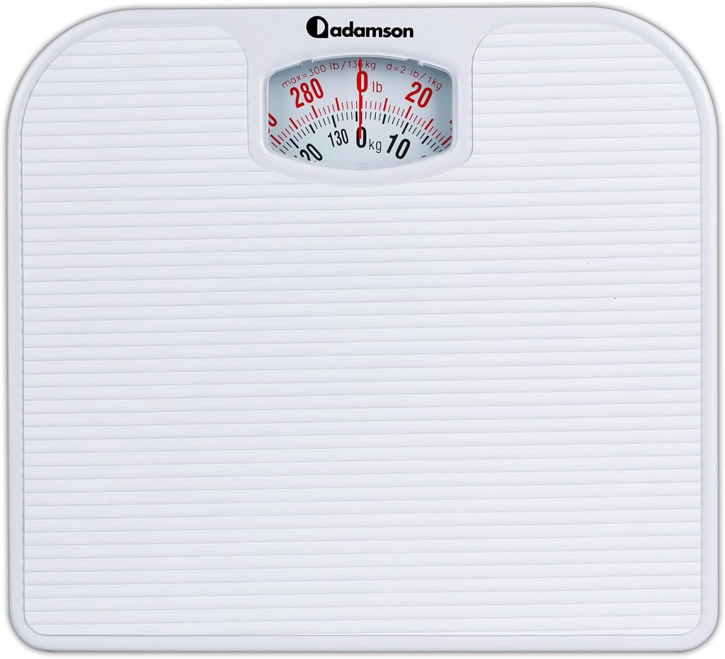 Adamson A21 Analog Scales for Body Weight - Up to 300 LB - New - Anti-Skid Rubber Surface + Large Numbers - Analog Bathroom Scale - Affordable - Durable with 20-Year Assurance
