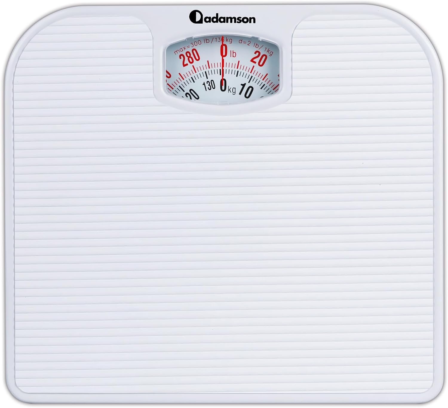 Adamson A21 Analog Scales for Body Weight - Up to 300 LB - New - Anti-Skid Rubber Surface + Large Numbers - Analog Bathroom Scale - Affordable - Durable with 20-Year Assurance