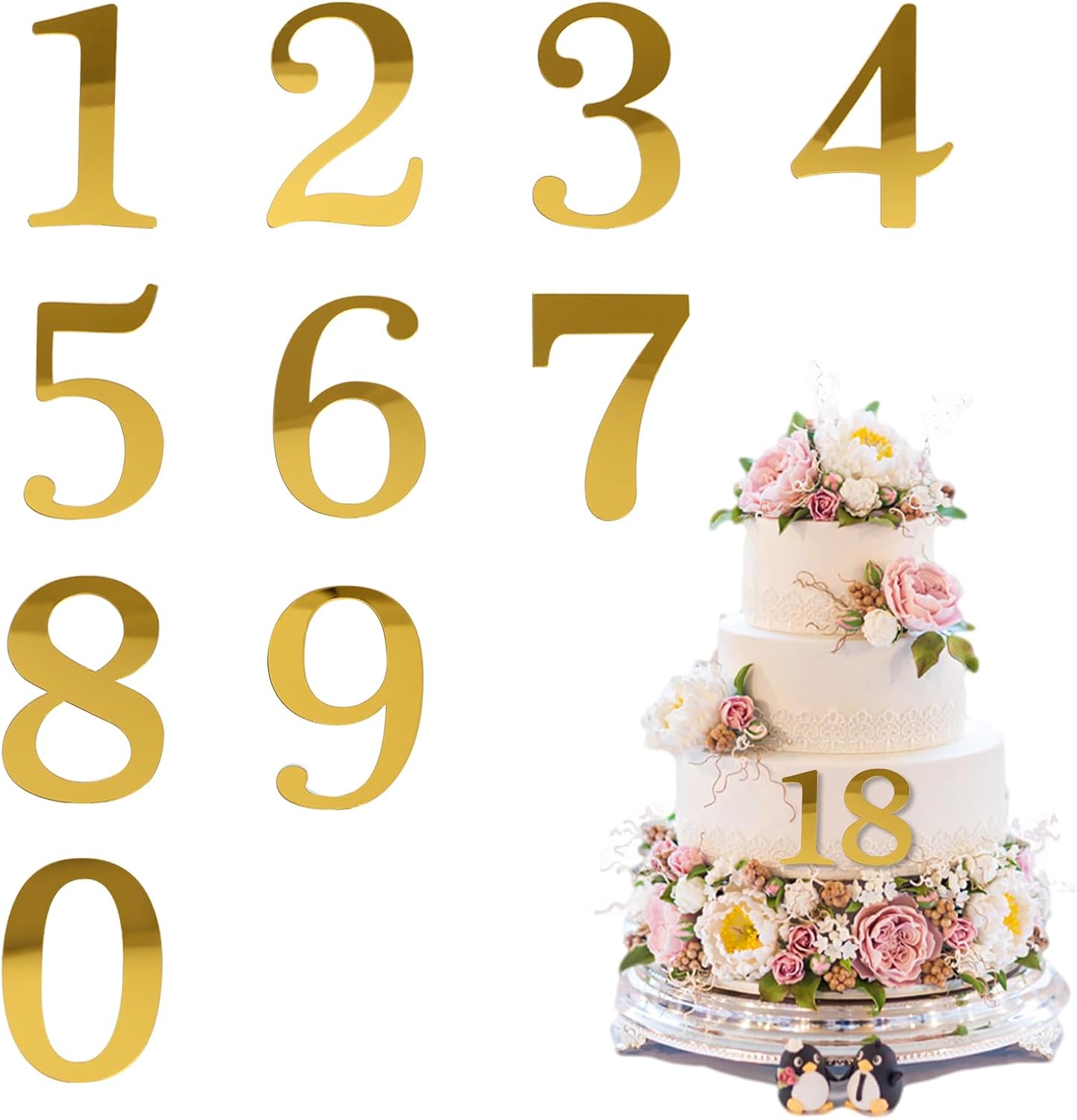 Shiny Acrylic Number Cake Toppers 10 Pcs Big 0-9 Gold Birthday Number Cake Toppers Large Golden Acrylic Happy Anniversary Cakes Topper Sticks Cupcake Topper Party Supplies Set