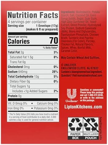 SOUP SECRETS Lipton Instant Soup Cream of Chicken 4 Count For a Warm Cup of Soup Only 60 Calories Per Serving 2.4 oz