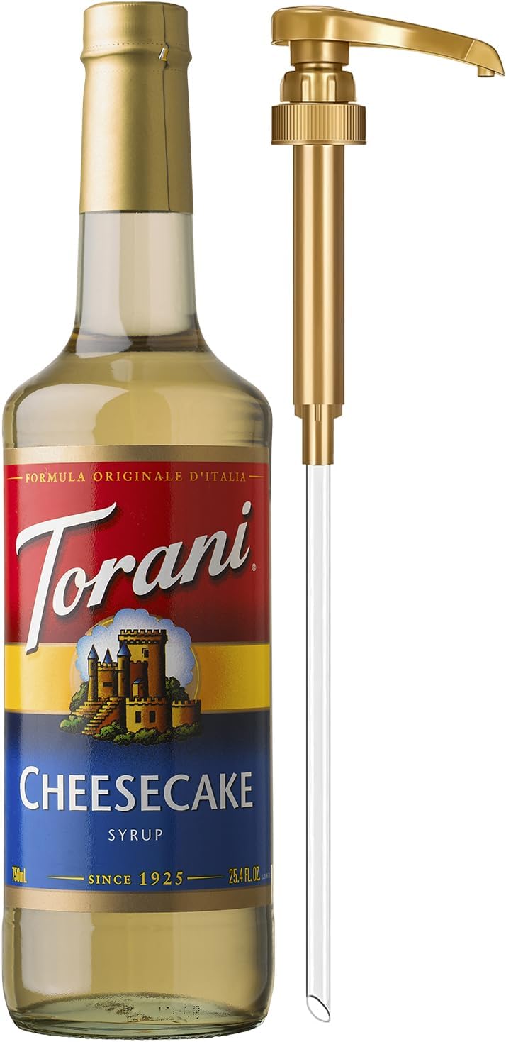 Torani Coffee Syrup, Cheesecake Flavored Syrup for Drinks, Pump Included, Glass Bottle 25.4 Fl Oz