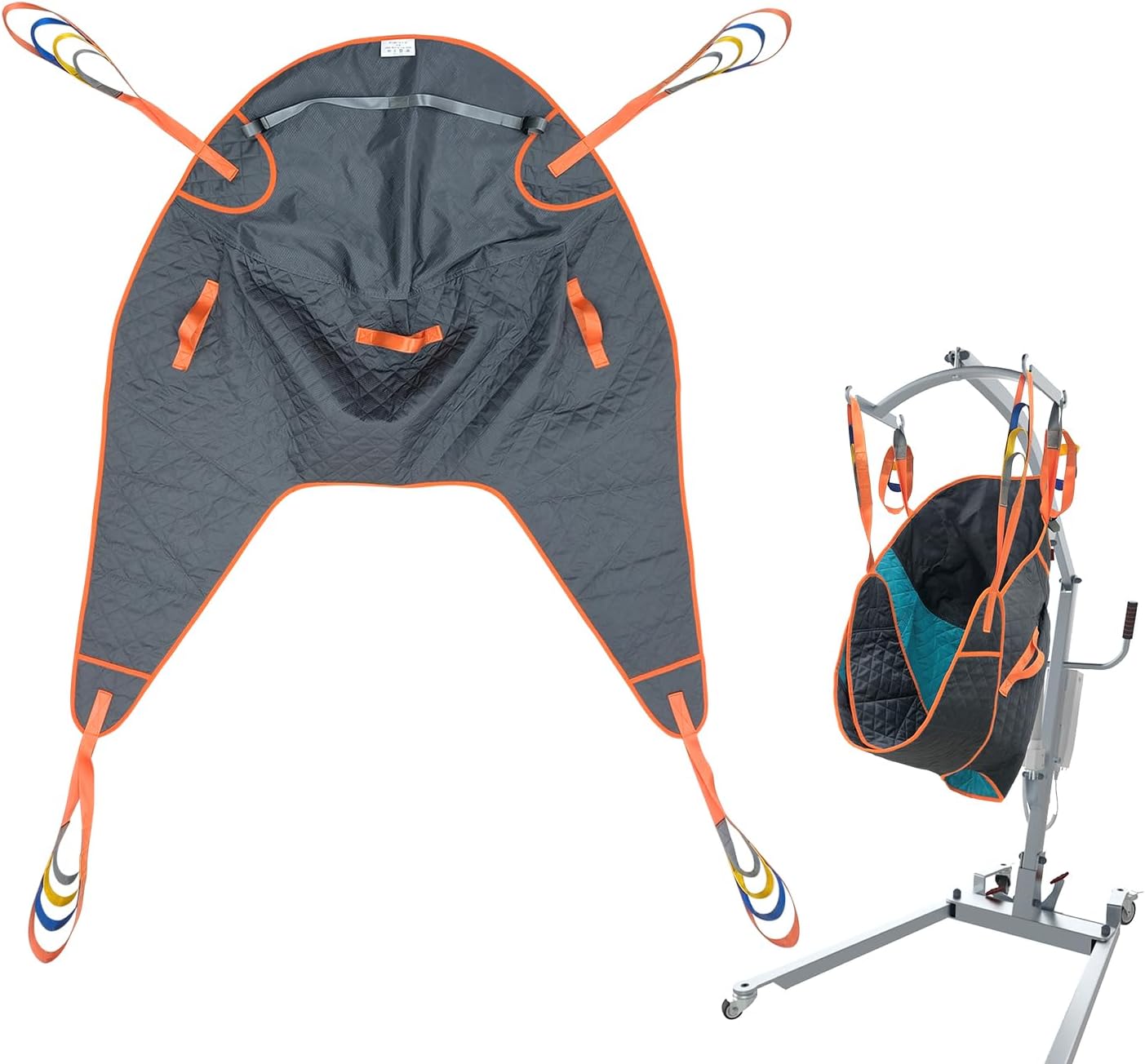 Padded U-Sling, Universal Patient Lift Sling for Home Use, Divided Leg Sling with Asjustable Head Support for toileting, Transfer Lift Slings, Size L, Supports up to 500 lbs